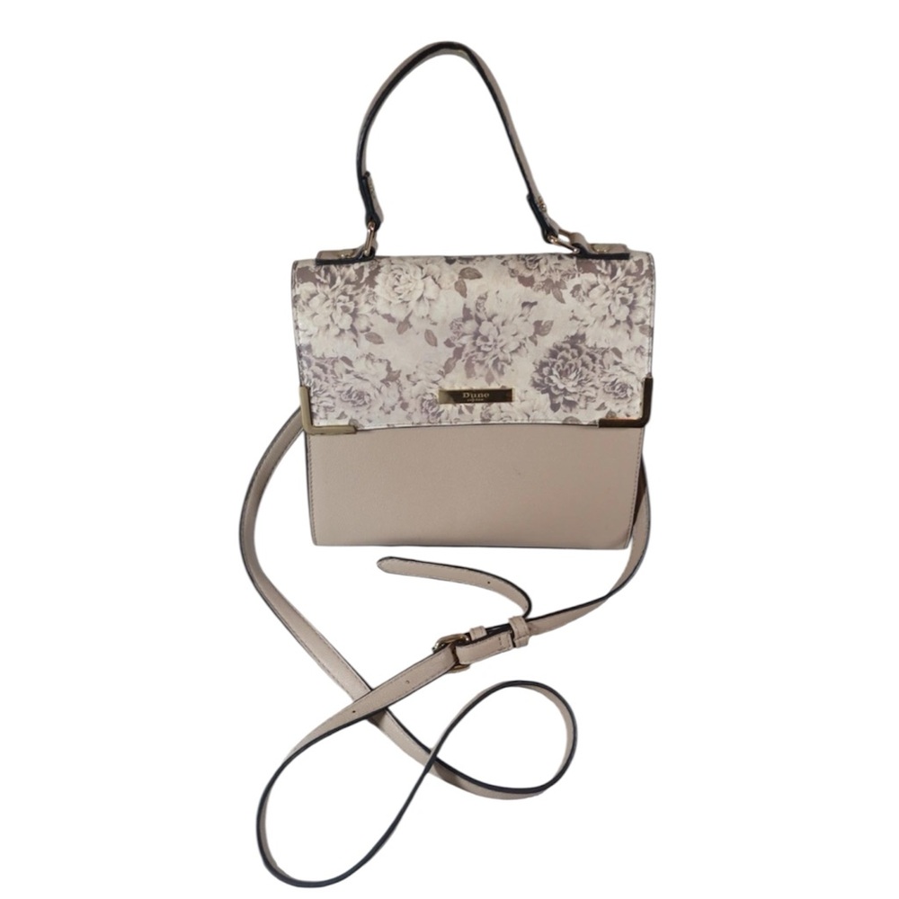 Dune London Handbag Purse Nude with Gold Hardware, Floral Lid.. NWOT